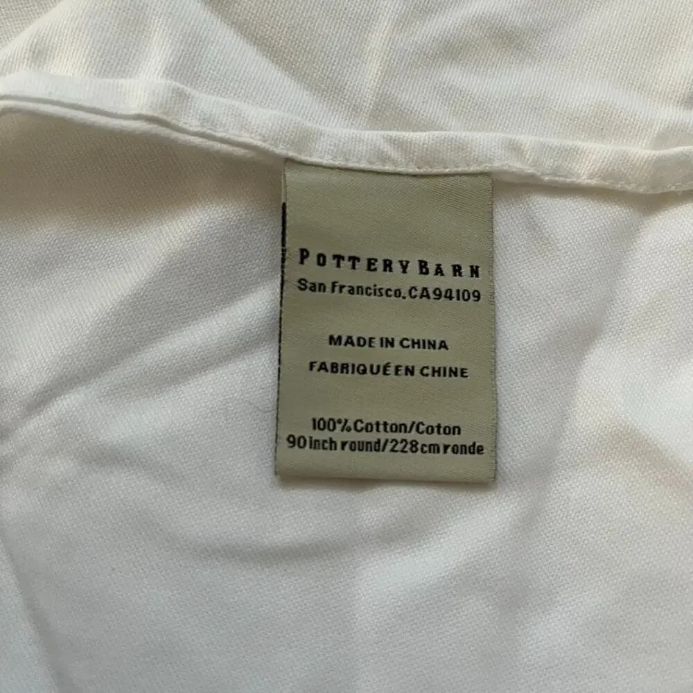 Pottery Barn White Round Cotton Tablecloth 88” Contemporary